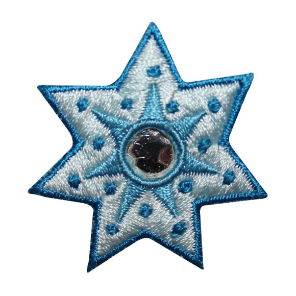 ID 8825 Blue Shiny Star Burst Patch Flower Shape Embroidered Iron On Applique
