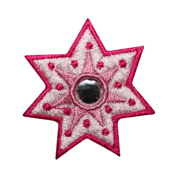ID 8826 Pink Shiny Star Burst Patch Flower Shape Embroidered Iron On Applique