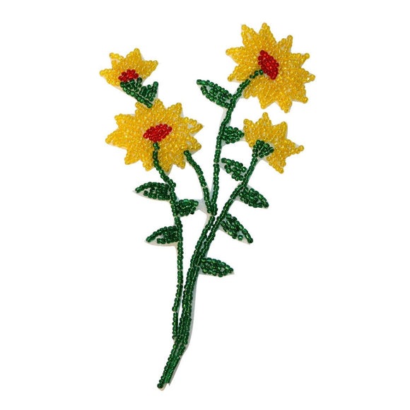 ID 8918 Yellow Daisy Flower Bunch Patch Bouquet Garden Beaded Iron On Applique