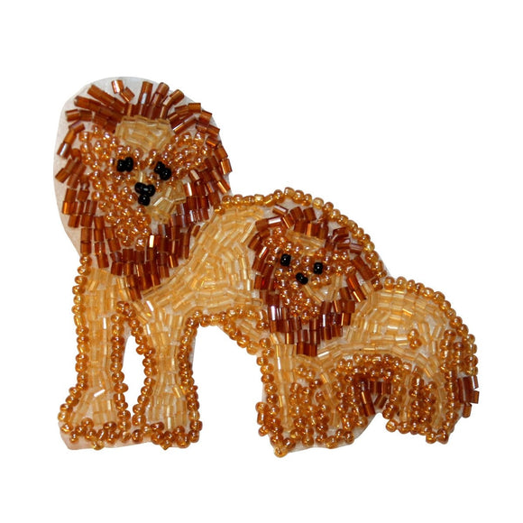 ID 8931 African Lion With Cub Patch Wild Zoo Baby Animal Beaded Iron On Applique
