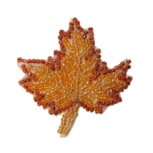 ID 8932 Fall Maple Tree Leaf Patch Yellow Dried Plant Beaded Iron On Applique