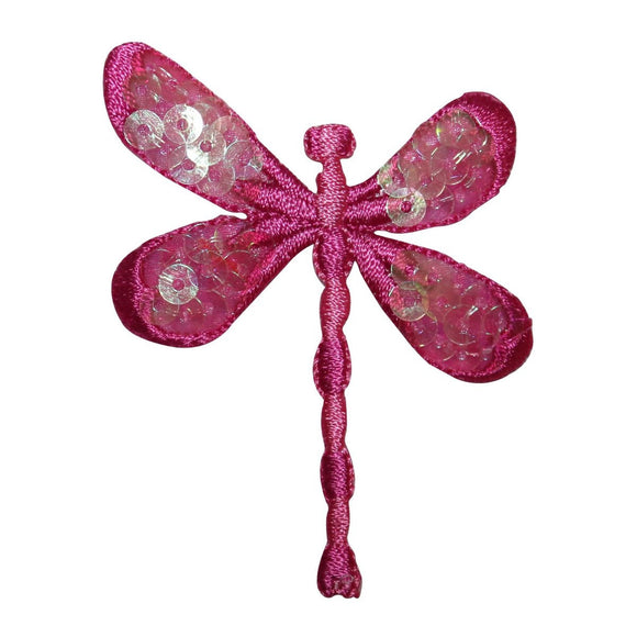 ID 8864 Sequin Pink Dragonfly Patch Insect Bug Fly Embroidered Iron On Applique