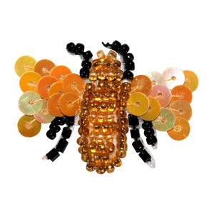 ID 8865 Bumblebee Honey Patch Sequin Wings Insect Bug Beaded Iron On Applique