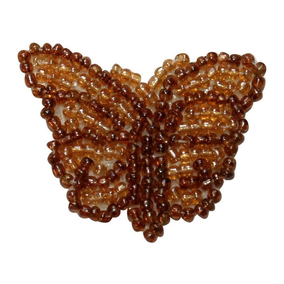 ID 8960 Brown Butterfly Moth Patch Garden Insect Bug Beaded Iron On Applique