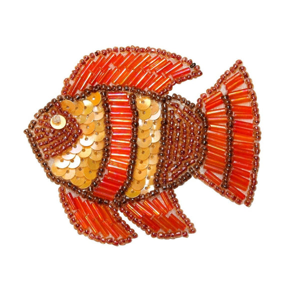 ID 8964 Sequin Gold Fish Patch Aquarium Ocean Pet Animal Beaded Iron On Applique