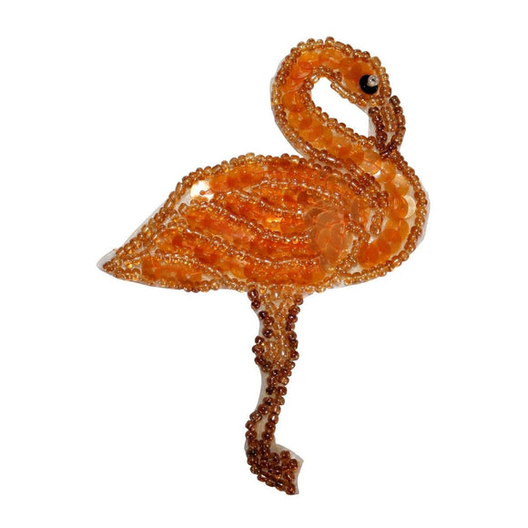 ID 8870 Sequin Flamingo Patch Exotic Tropical Zoo Bird Beaded Iron On Applique
