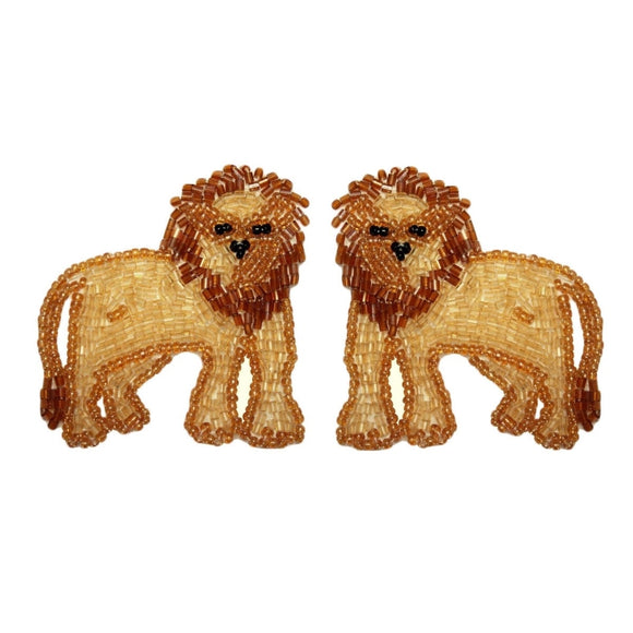 ID 8872AB Set of 2 African Lion Patch Safari King Craft Beaded Iron On Applique