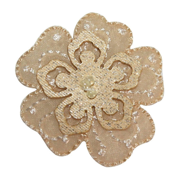 ID 8880 Tan Flower Head Patch Plant Garden Plant Embroidered Iron On Applique