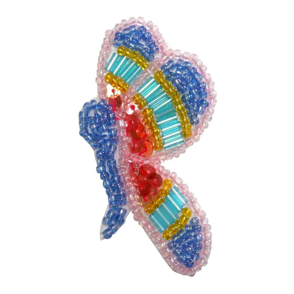 ID 8893 Butterfly Side Wing Patch Garden Fly Insect Bug Beaded Iron On Applique