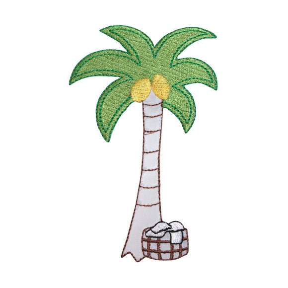 ID 9103 Palm Tree With Basket Patch Tropical Beach Embroidered Iron On Applique