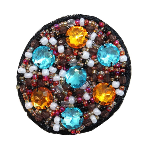 ID 9129 Indian Gem Design Patch Circle Fashion Jewelry Beaded Sew On Applique