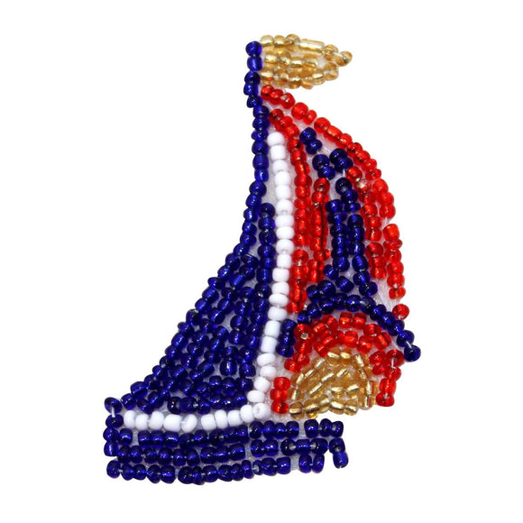 ID 9130 Colorful Sailboat Patch American Ship Nautical Beaded Iron On Applique