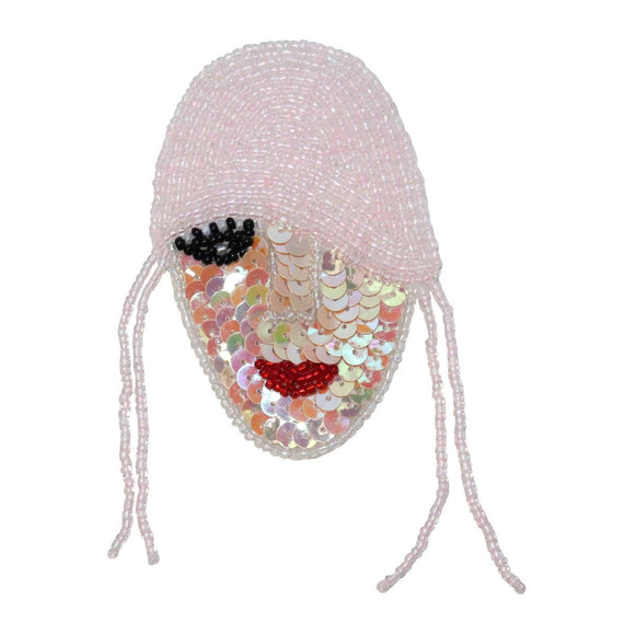 ID 9148 Sequin Woman Face Patch Celebrity Fashion Model Beaded Iron On Applique