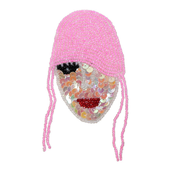 ID 9149 Sequin Woman Face Patch Celebrity Fashion Model Beaded Iron On Applique