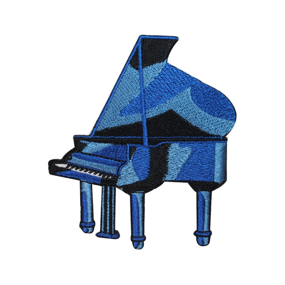 ID 3175 Blue Grand Piano Patch Musical Instrument Embroidered Iron On Applique