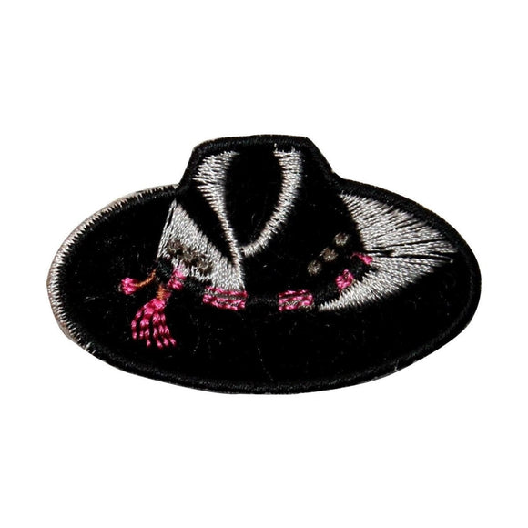 ID 9053 Black Cowboy Hat Patch Western Ranch Felt Embroidered Iron On Applique