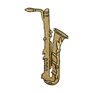 ID 9158 Gold Saxophone Patch Woodwind Band Musical Instrument Iron On Applique