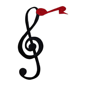 ID 9172 Treble G Clef Red Note Patch Music Symbol Embroidered Iron On Applique