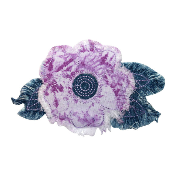 ID 9067 Purple Flower Denim Frilled Patch Blossom Craft Cloth Sew On Applique