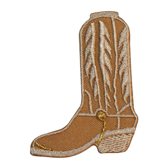 ID 9071A Tan Cowboy Boot Patch Western Wear Shoe Embroidered Iron On Applique