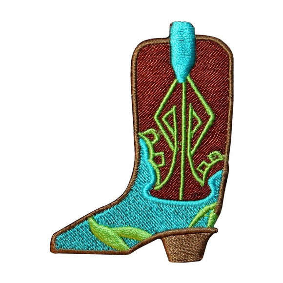 ID 9072A Fancy Cowboy Boot Patch Western Wear Shoe Embroidered Iron On Applique
