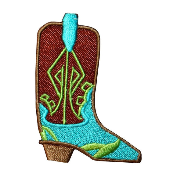 ID 9072B Fancy Cowboy Boot Patch Western Wear Shoe Embroidered Iron On Applique