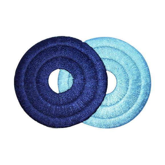 ID 9083 Blue Circles Rings Patch Disk Pair Sphere Embroidered Iron On Applique
