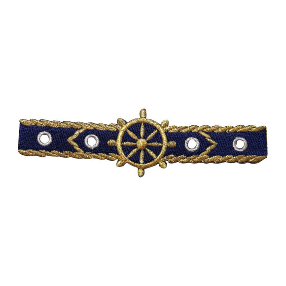 ID 9094 Navy Nautical Strip Patch Ship Wheel Band Embroidered Iron On Applique