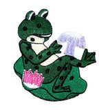 ID 9100 Frog On Lily Pad Patch Toad Stool Sitting Embroidered Iron On Applique