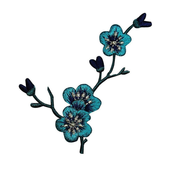 ID 9203B Teal Blue Flower Buds Patch Tree Branch Plant Craft Iron-On Applique