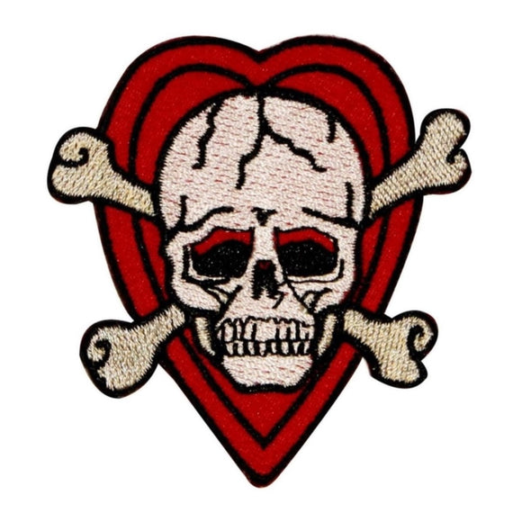 Skull With Crossbones Heart Patch Biker Badge Death Embroidered Iron On Applique