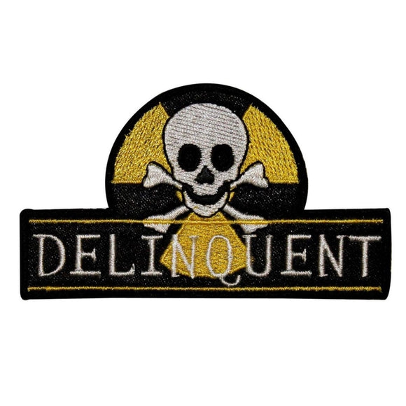Delinquent Skull Crossbones Patch Biohazard Badge Embroidered Iron On Applique