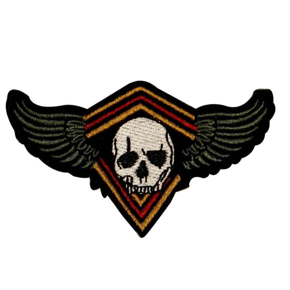 Skull With Wings Badge Patch Biker Bones Symbol Embroidered Iron On Applique