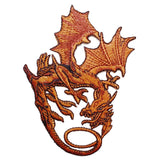 Bronze Metal Dragon Patch Golden Fantasy Mystical Embroidered Iron On Applique
