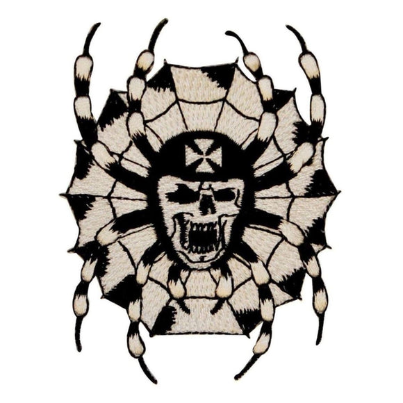 Spider Web Maltese Cross Skull Patch Biker Death Embroidered Iron On Applique