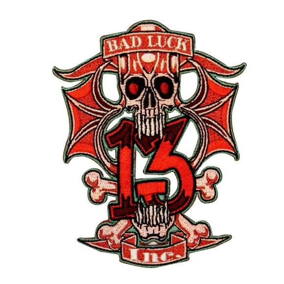 Bad Luck Number 13 Inc Patch Skull Bat Wing Biker Embroidered Iron On Applique