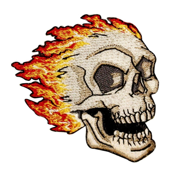 Flaming Skull Biker Patch Tattoo Death Face Fire Embroidered Iron On Applique