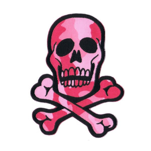 Skull Crossbones Patch Biker Pink Camouflage 6" Embroidered Iron On Applique