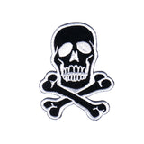 Skull Crossbones Patch 2 3/4" White On Black Biker Embroidered Iron On Applique