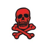 Skull Crossbones Patch 2 3/4" Black On Red Biker Embroidered Iron On Applique