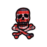 Skull Crossbones Patch 2 3/4" Black Plaid Biker Embroidered Iron On Applique