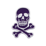 Skull Crossbones Patch 2 3/4" White On Purple Biker Embroidered Iron On Applique