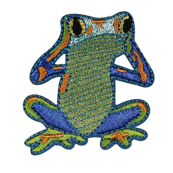 ID 0002 Colorful Frog Patch Shiny Blue Hear No Evil Embroidered Iron On Applique