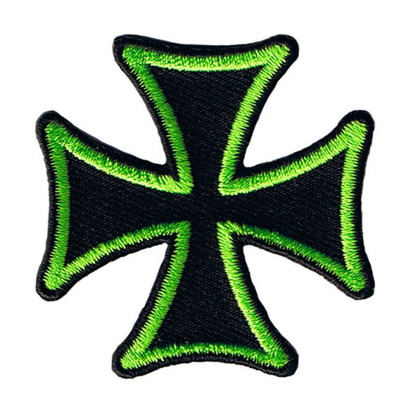 Maltese Cross Biker Patch Green On Black 2