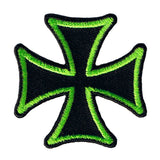 Maltese Cross Biker Patch Green On Black 2" Symbol Embroidered Iron On Applique