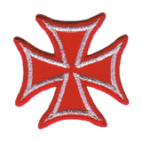 Maltese Cross Biker Patch Silver On Red 2" Symbol Embroidered Iron On Applique