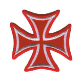 Maltese Cross Biker Patch Silver On Red 3" Symbol Embroidered Iron On Applique