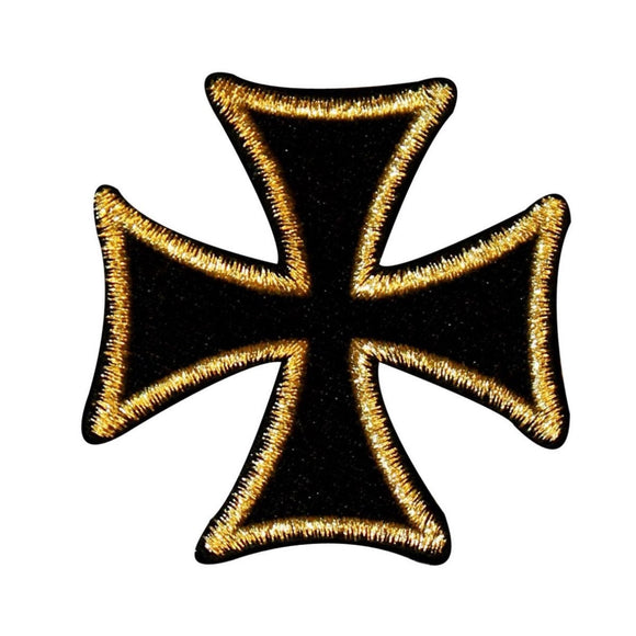 Maltese Cross Biker Patch Gold On Black 2