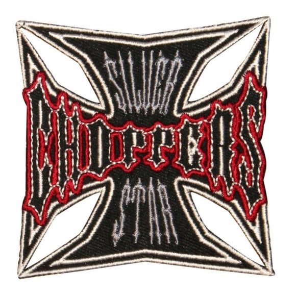 Silver Star Choppers Maltese Cross Patch Biker Cycle Embroidered Iron On Applique