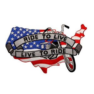 XLG American Flag Ride To Live Patch Biker Chopper Embroidered Iron On Applique